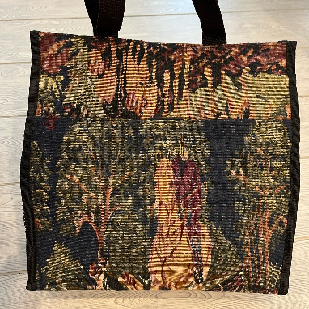 Isaka Equestrian Tapestry Tote Bag with Forest Design